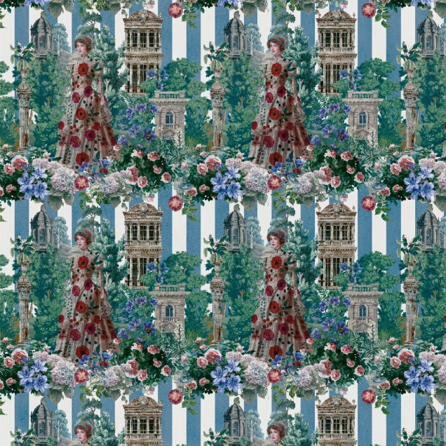 Tapet personalizat cu design floral și portrete, stil Lady Diana Spencer