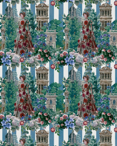 Tapet personalizat cu design floral și portrete, stil Lady Diana Spencer
