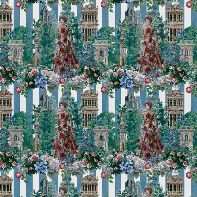 Tapet personalizat cu design floral și portrete, stil Lady Diana Spencer
