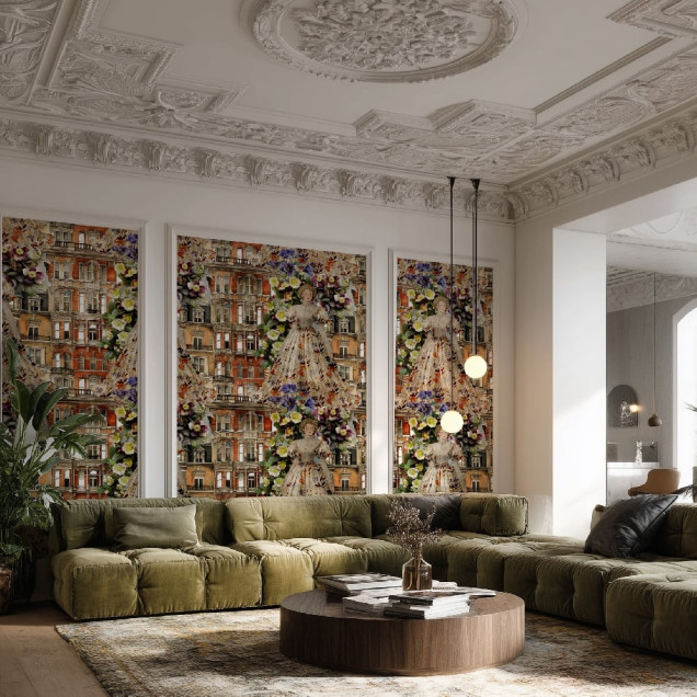 Fototapet personalizat cu design floral și arhitectural