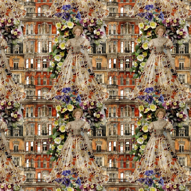 Fototapet personalizat cu design floral și arhitectural