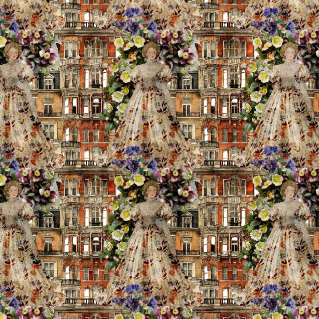 Fototapet personalizat cu design floral și arhitectural