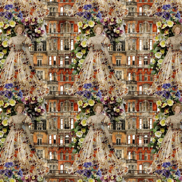 Fototapet personalizat cu design floral și arhitectural