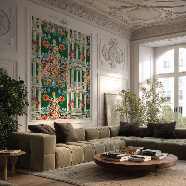 Tapet floral cu design personalizat, ideal pentru living