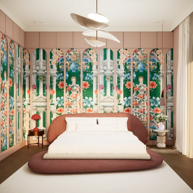 Tapet floral cu design personalizat, ideal pentru living
