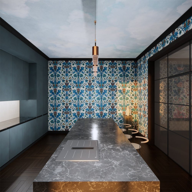 Tapet floral elegant în dormitor, creând un ambient rafinat