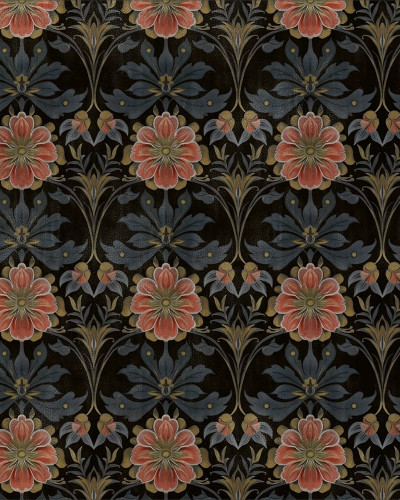 Tapet personalizat cu design floral întunecat într-un dormitor