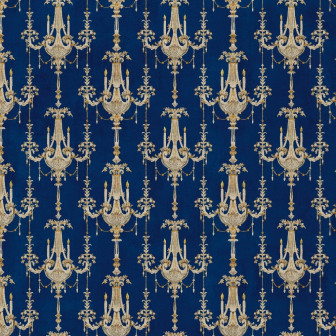 Tapet bleumarin cu candelabre aurii într-un living elegant