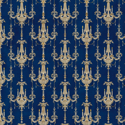 Tapet bleumarin cu candelabre aurii într-un living elegant
