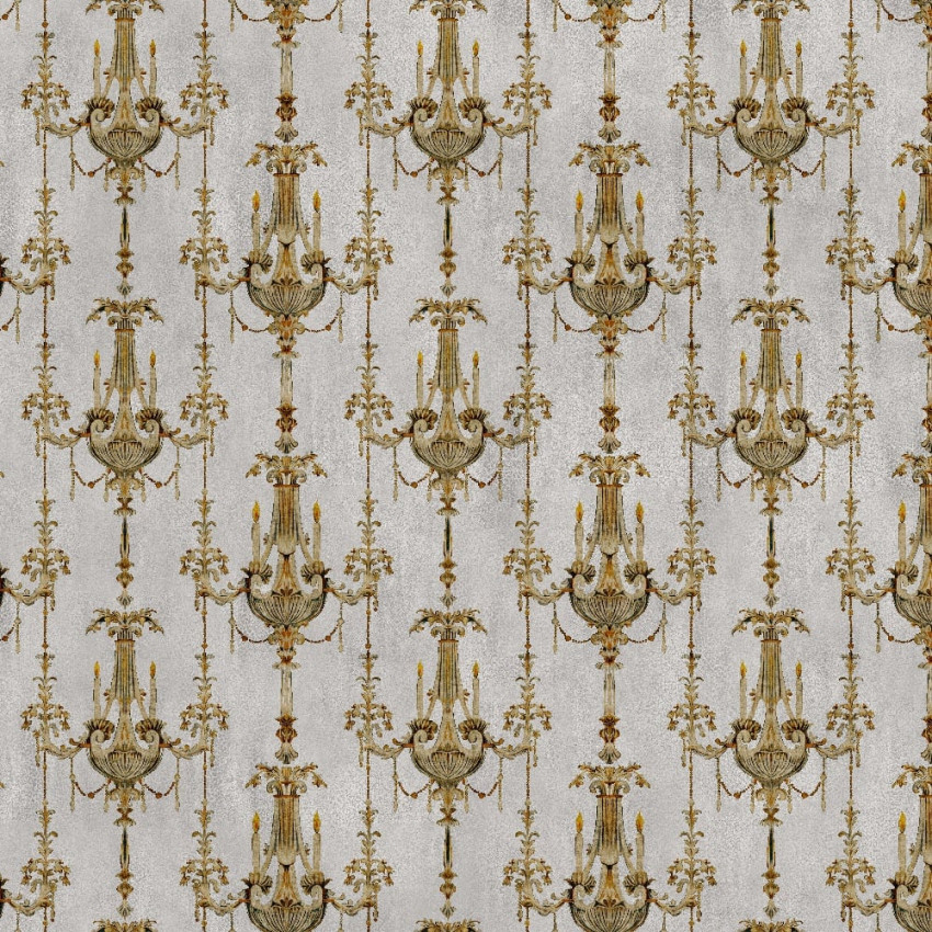 Tapet bleumarin cu candelabre aurii într-un living elegant