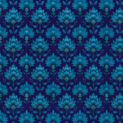 Tapet floral albastru într-un dormitor elegant