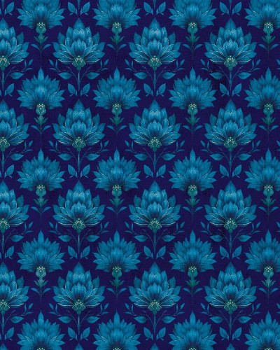 Tapet floral albastru într-un dormitor elegant