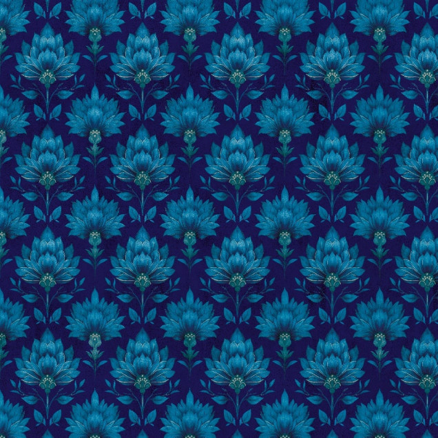 Tapet floral albastru într-un dormitor elegant