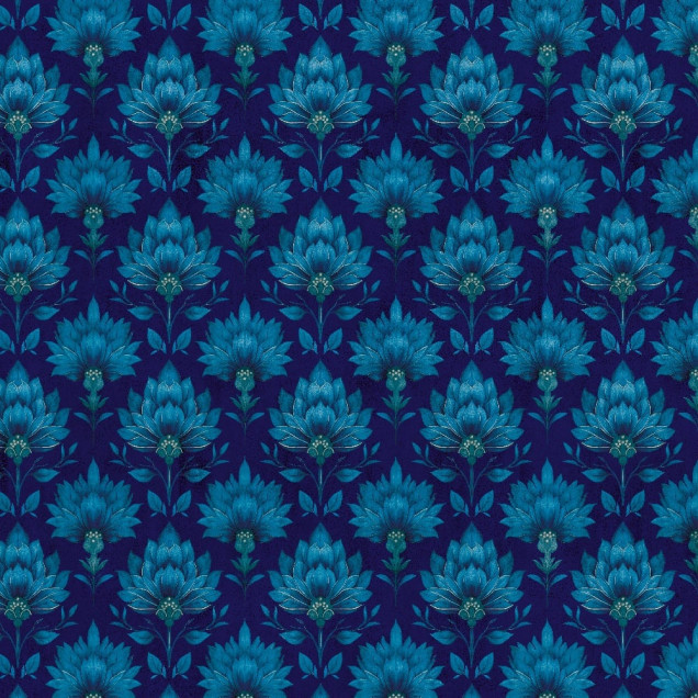 Tapet floral albastru într-un dormitor elegant