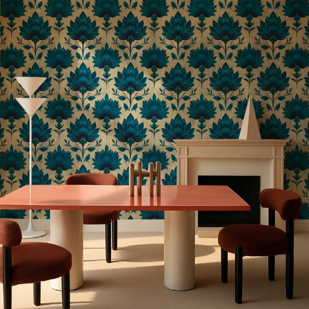 Tapet floral personalizat cu design opulent în dormitor