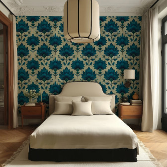 Tapet floral personalizat cu design opulent în dormitor