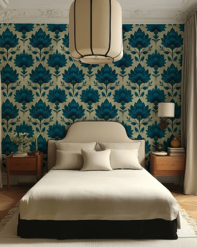 Tapet floral personalizat cu design opulent în dormitor