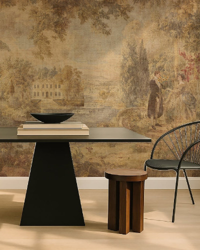 Tapet personalizat cu o scenă romantică într-un cadru interior elegant