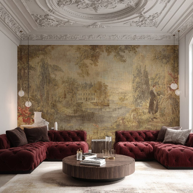 Tapet personalizat cu o scenă romantică într-un cadru interior elegant