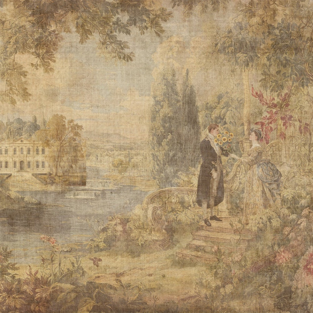 Tapet personalizat cu o scenă romantică într-un cadru interior elegant
