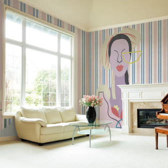 Tapet personalizat cu model artistic abstract intr-o camera de zi