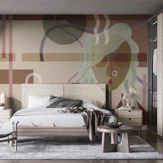 Fototapet personalizat cu design abstract modern într-un dormitor