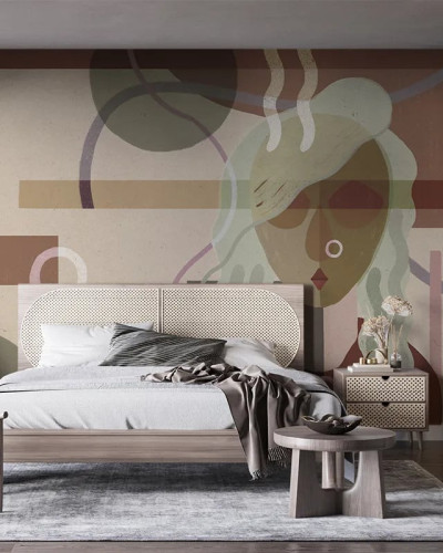 Fototapet personalizat cu design abstract modern într-un dormitor