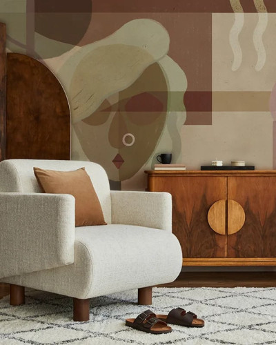 Fototapet personalizat cu design abstract modern într-un dormitor