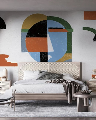 Tapet cu design abstract în dormitor modern