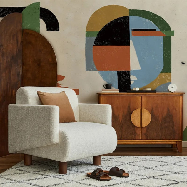 Tapet cu design abstract în dormitor modern