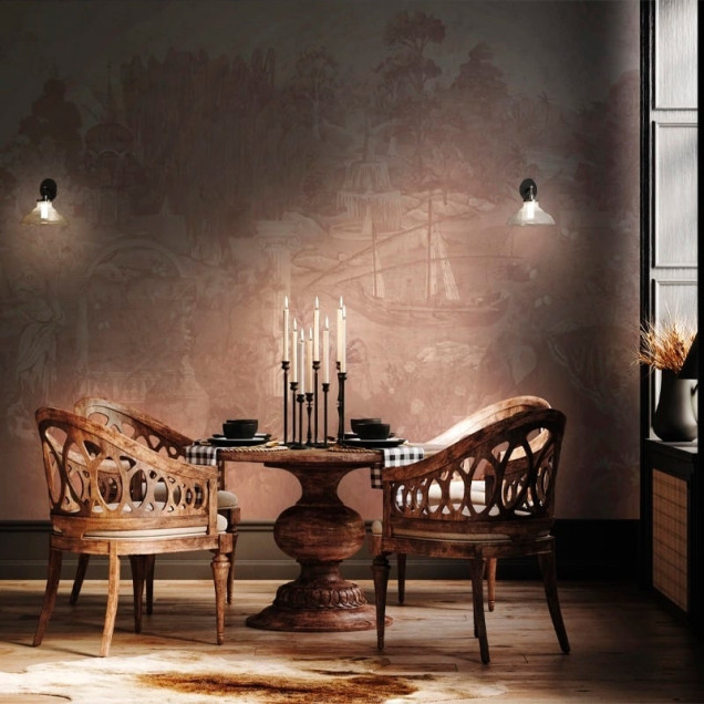 Tapet personalizat cu design elegant roz într-un interior clasic