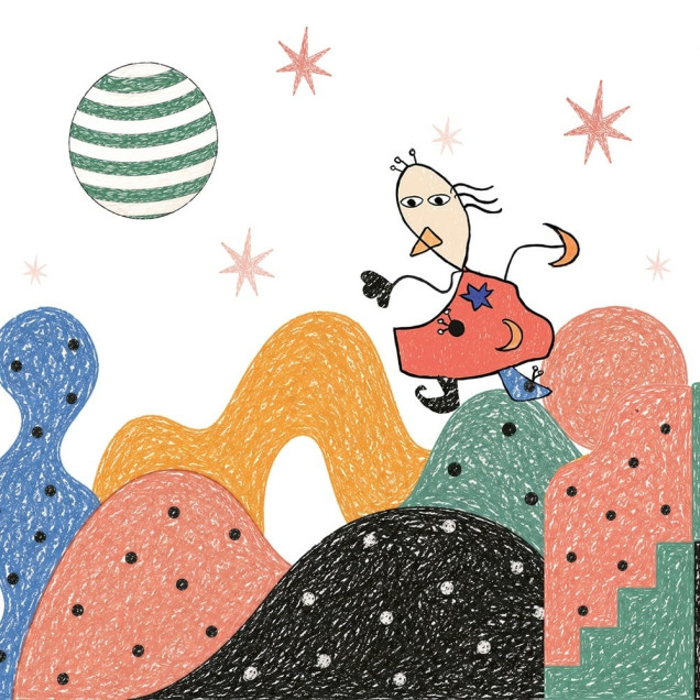 Tapet Noor cu personaje animate și forme geometrice colorate într-o cameră de copii.