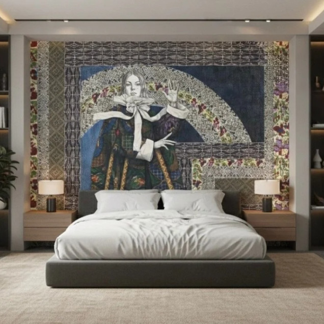 Fototapet cu design artistic feminin într-un living modern