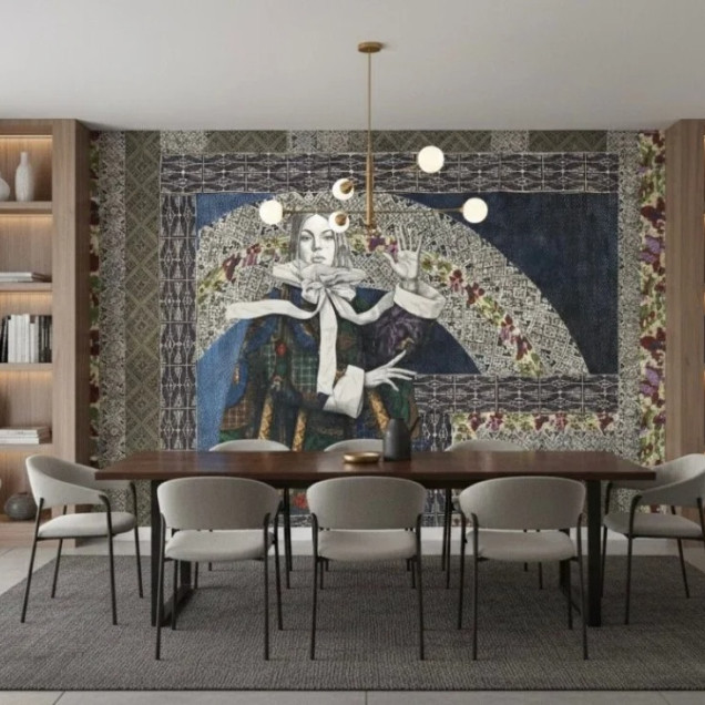 Fototapet cu design artistic feminin într-un living modern