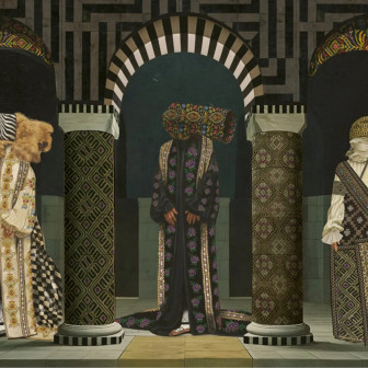 Fototapet personalizat cu design artistic într-un dormitor modern