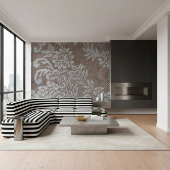 Tapet cu model ajur sienna arsa într-un living modern