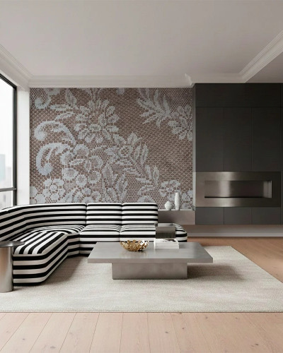Tapet cu model ajur sienna arsa într-un living modern