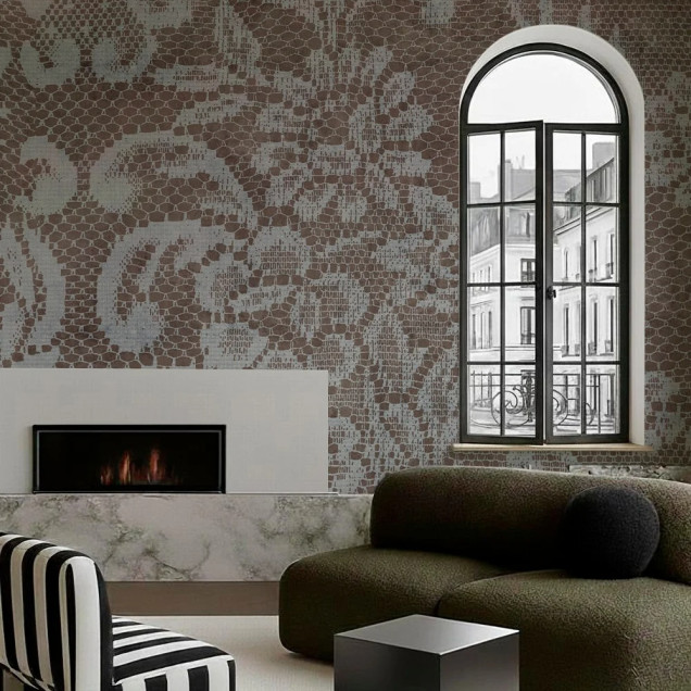 Tapet cu model ajur sienna arsa într-un living modern