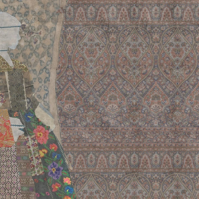 Fototapet personalizat cu design oriental și accente florale într-un dormitor modern.