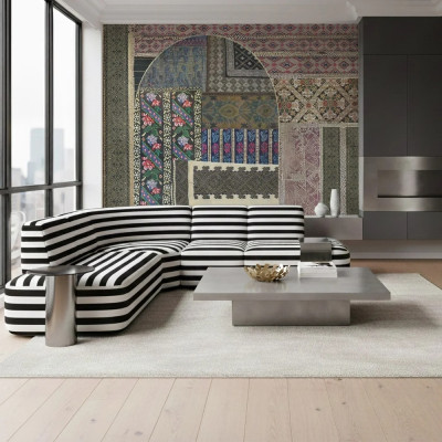 Tapet personalizat cu design eclectic într-un living modern