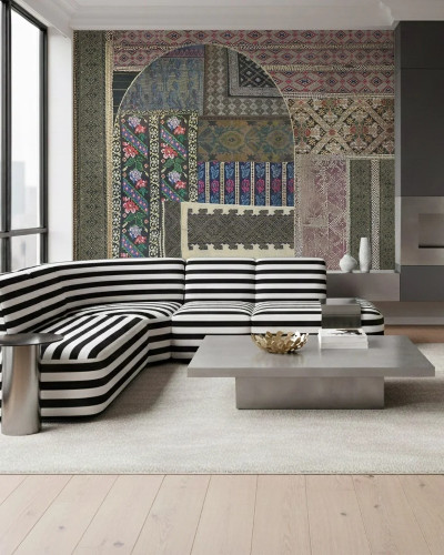 Tapet personalizat cu design eclectic într-un living modern