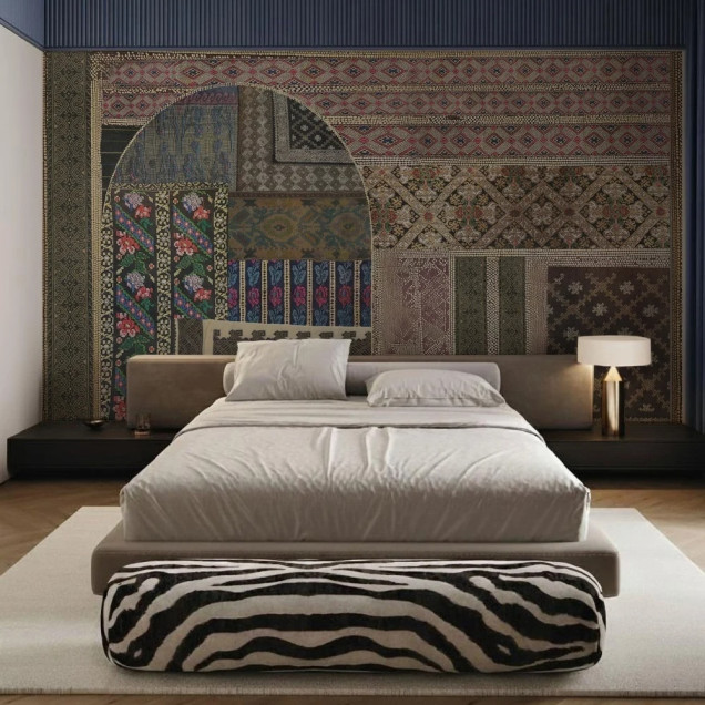 Tapet personalizat cu design eclectic într-un living modern