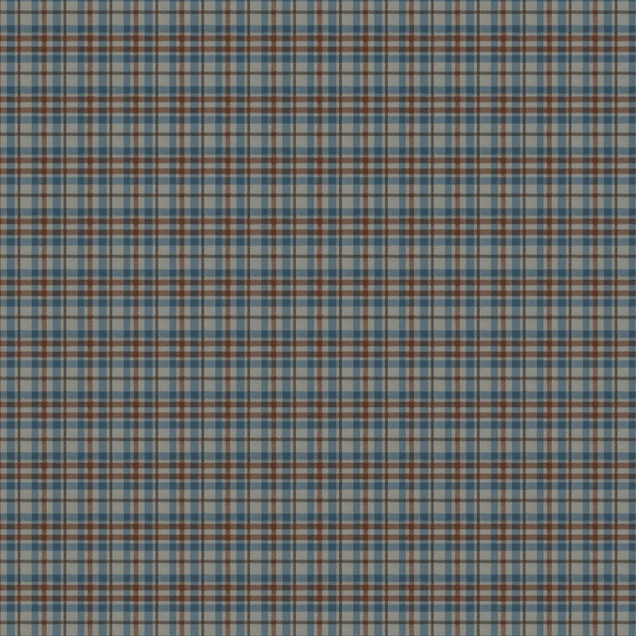 Tapet cu model tartan bej, albastru și roșu în decor de dormitor