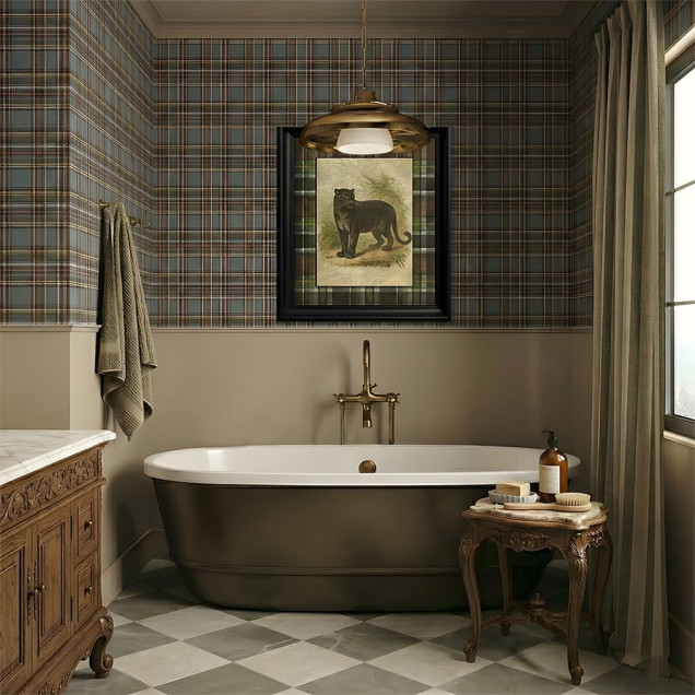 Tapet cu model in carouri, inspirat din motive traditionale, aplicat in bucatarie