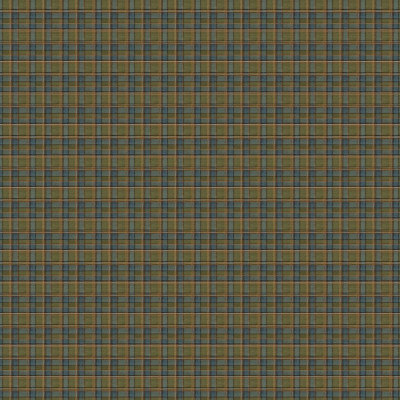 Living decorat cu tapet tartan albastru si verde, semineu, biblioteca si canapea de piele