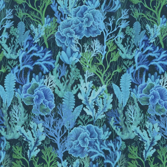 Fototapet cu design floral acvatic în nuanțe de albastru și verde