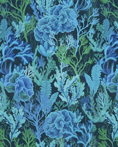 Fototapet cu design floral acvatic în nuanțe de albastru și verde