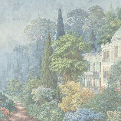 Fototapet cu o grădină luxuriantă și un pavilion alb