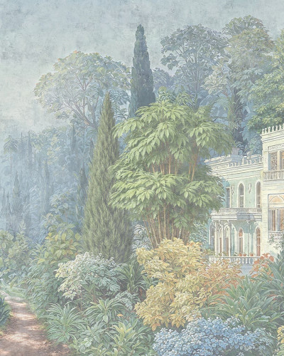 Fototapet cu o grădină luxuriantă și un pavilion alb