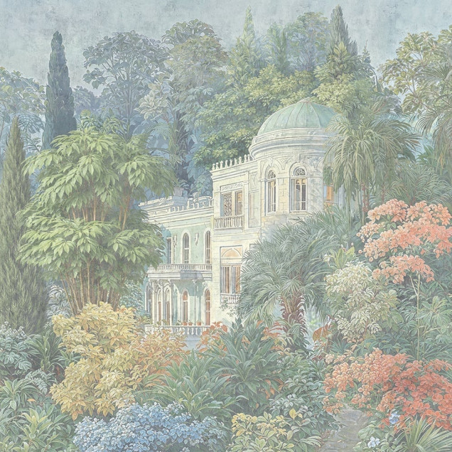 Fototapet cu o grădină luxuriantă și un pavilion alb